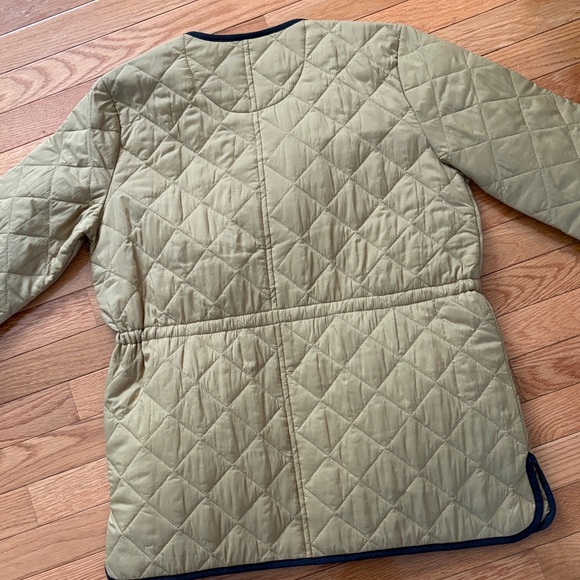 Women's Quilted Tan Jacket with Striped Pockets - Picture 10 of 10
